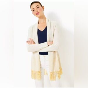 Lilly Pulitzer Cream Gold Flecked Fringed Cardigan Sweater XXS EUC
